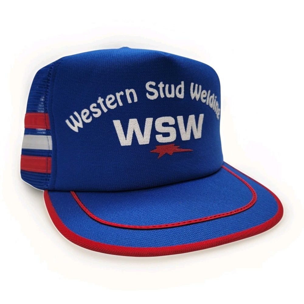 Vintage‎ Western Stud Welding 3 Stripe Trucker Hat WSW Puff Print Snapback Cap